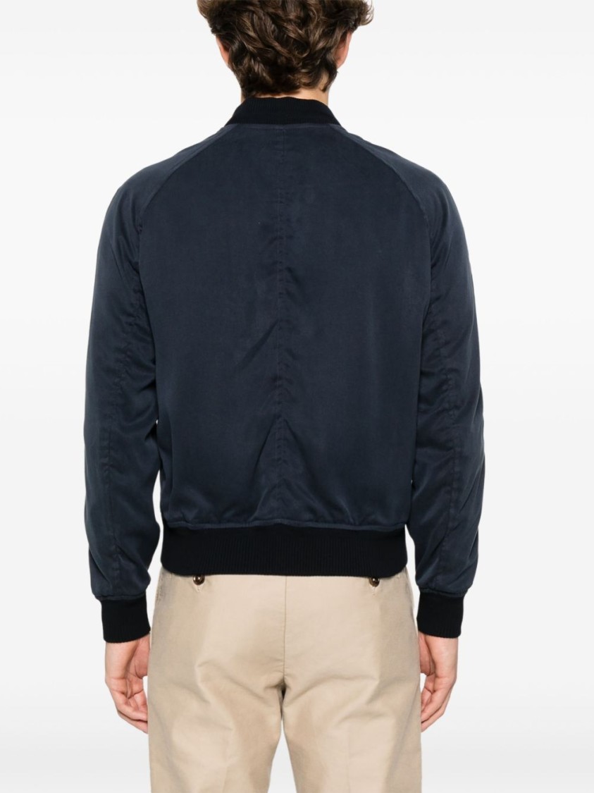 Tom Ford Navy Blue Gabardine Bomber Jacket In Blue