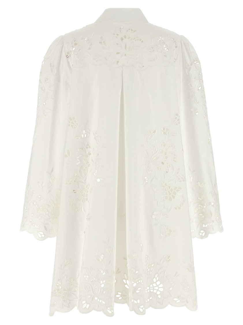 Dolce & Gabbana Sleeve Puff Embroidery Floral Hem Scalloped In White