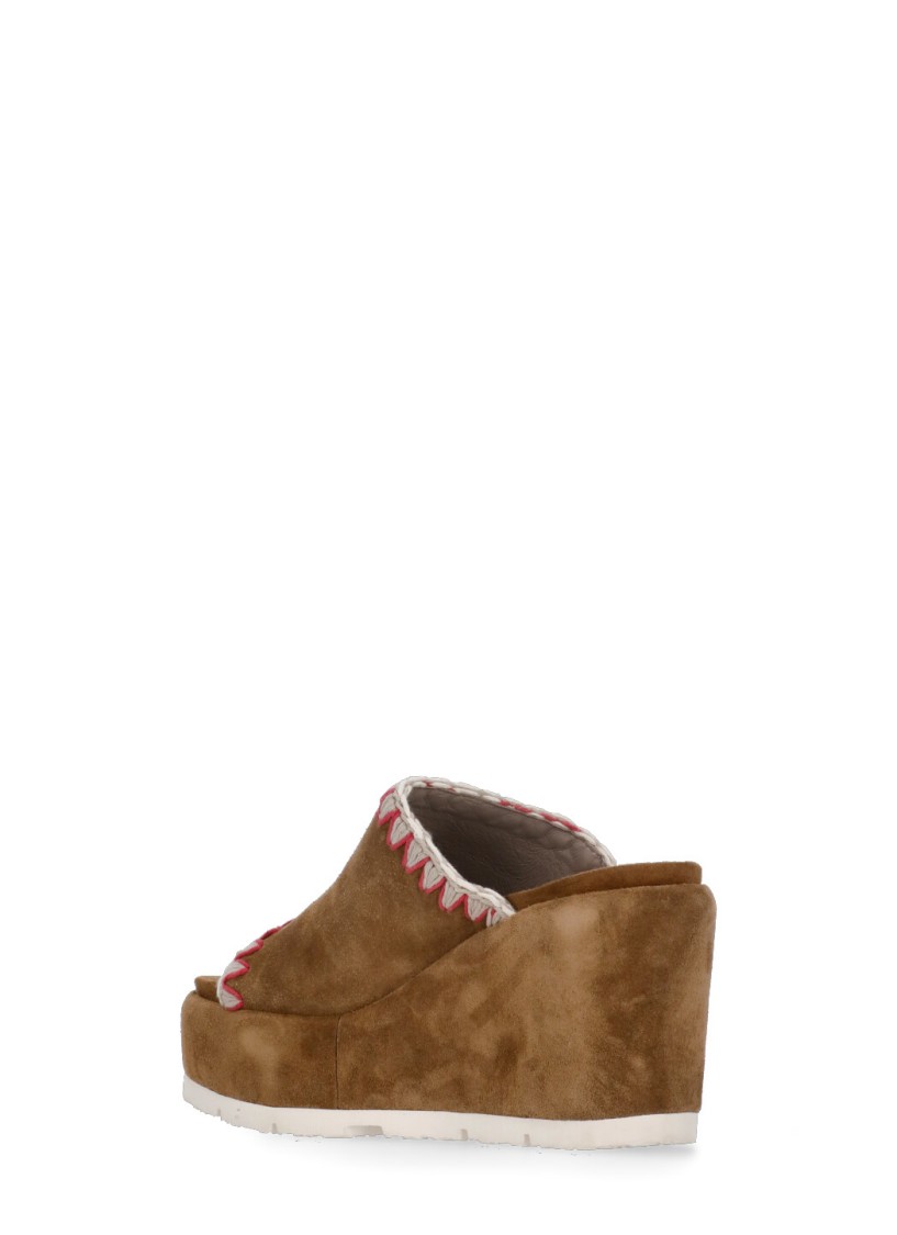 Shop Mou Brown Suede Leather Eva Monoband Wedges