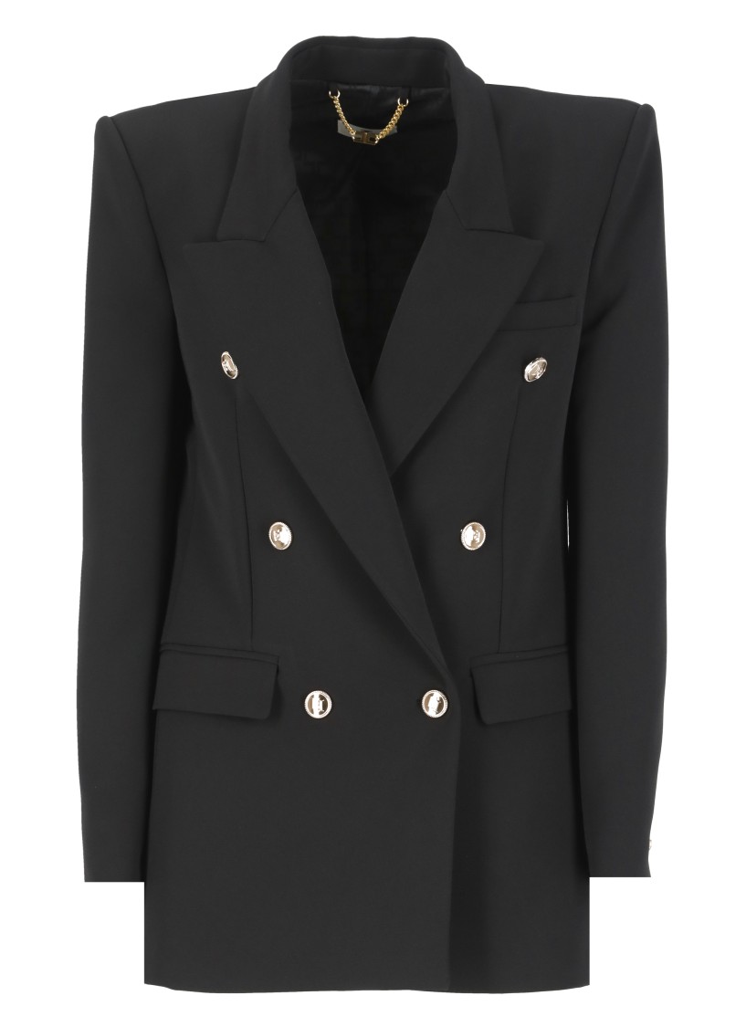 Elisabetta Franchi Crepe Double Breasted Blazer In Black