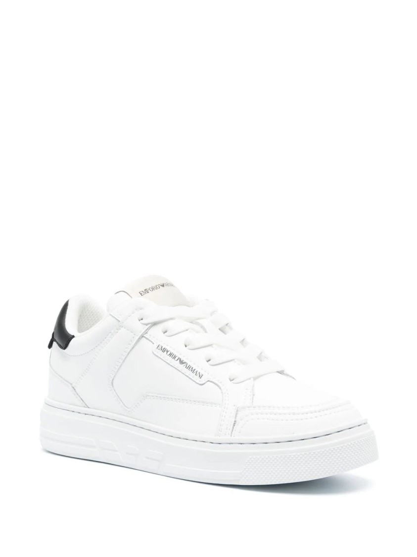 Emporio Armani Minimalist White Trainers With Contrasting Heel Tab In White