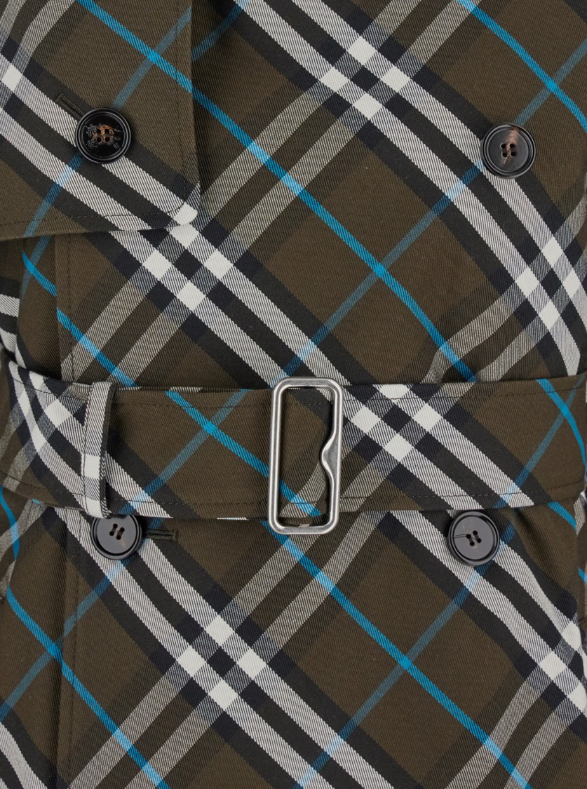 BURBERRY BURBERRY GREEN OVERSIZED DOUBLE-BREASTED TRENCH COAT WITH CHECK MOTIF IN TWILL