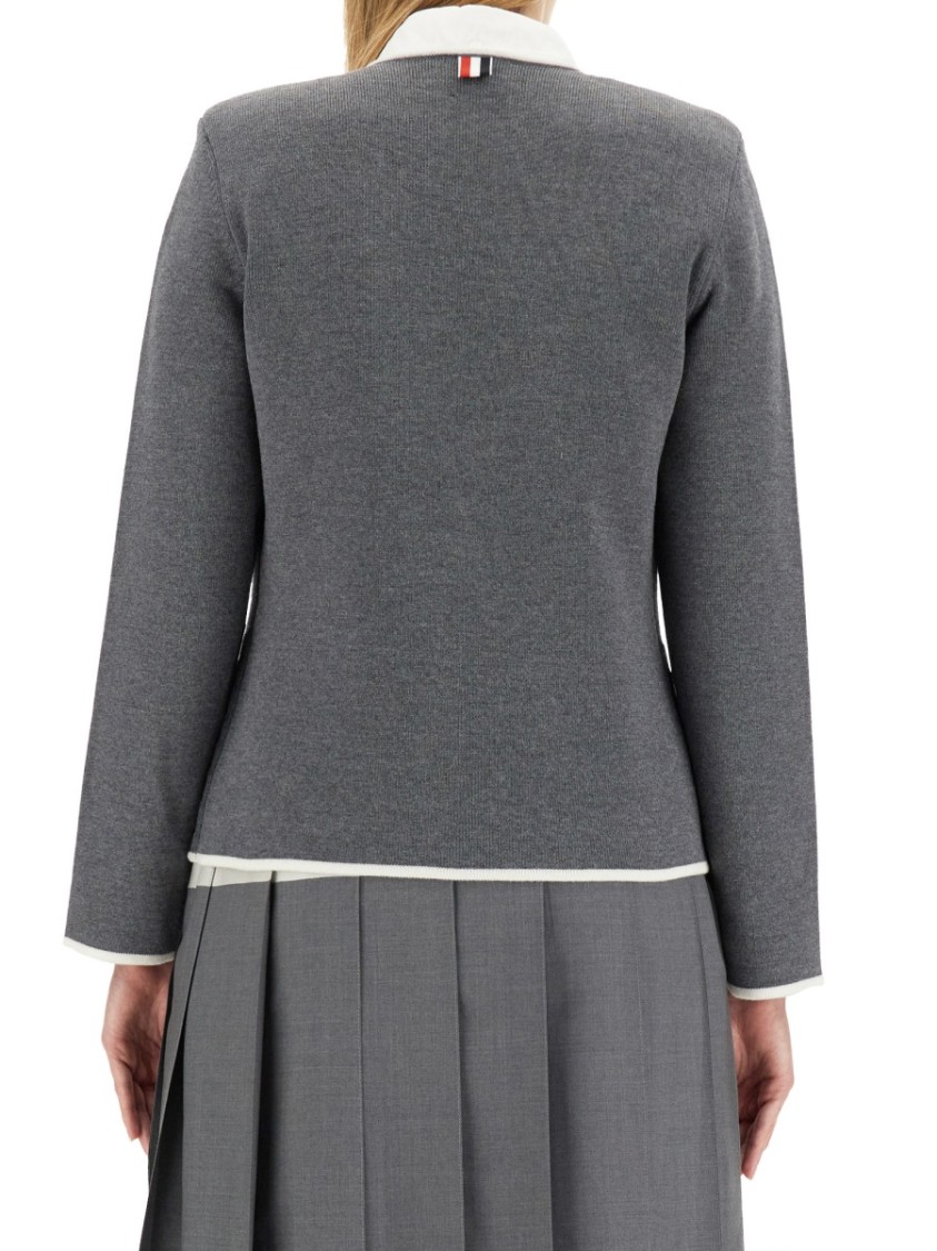 Thom Browne Single Breasted Knit Jacket In Grey