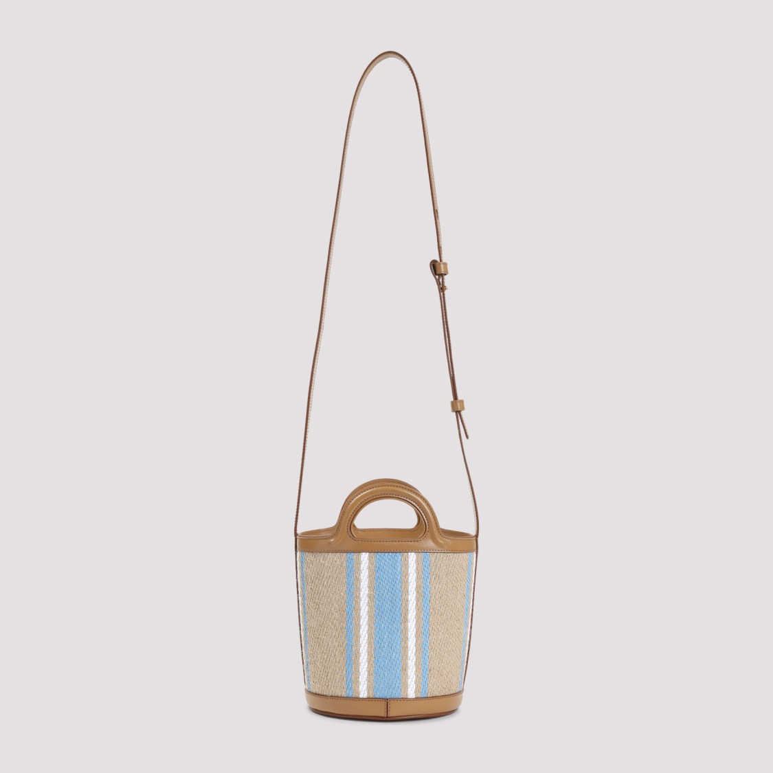 MARNI MARNI CIGAR BROWN JUTE TROPICALIA MINI BUCKET HANDBAG