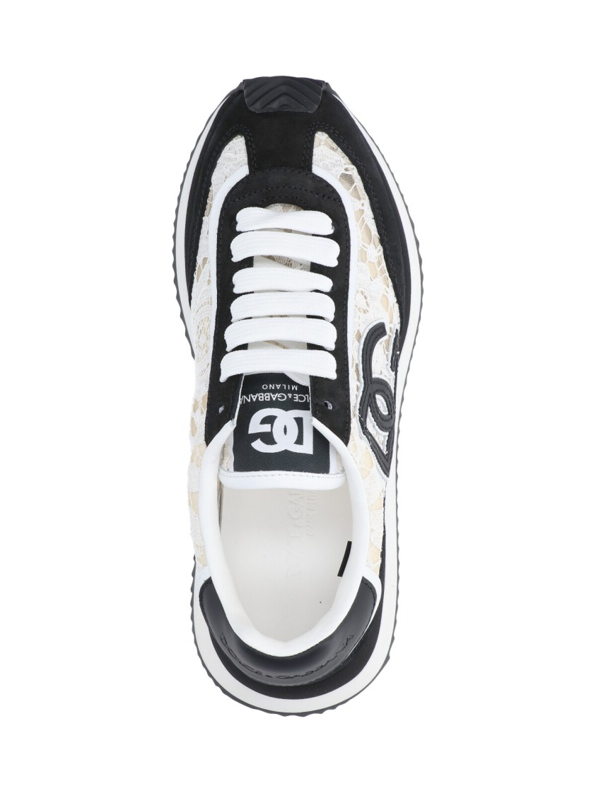 Dolce & Gabbana Black And White Low Top With Lace Details And Dg Patch On The Side In Black