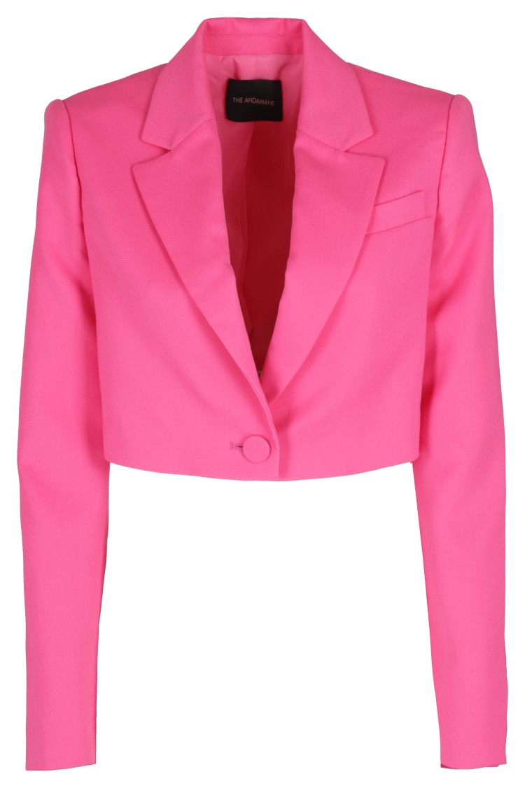 THE ANDAMANE THE ANDAMANE CROPPED FUCHSIA BLAZER WITH CLASSIC LAPEL