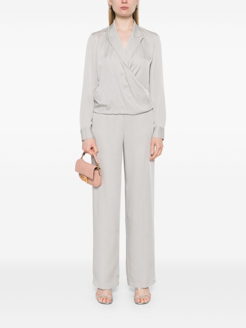 Theory Metallic Blouse With Peak Revers And Crossover Neck In Neutrals
