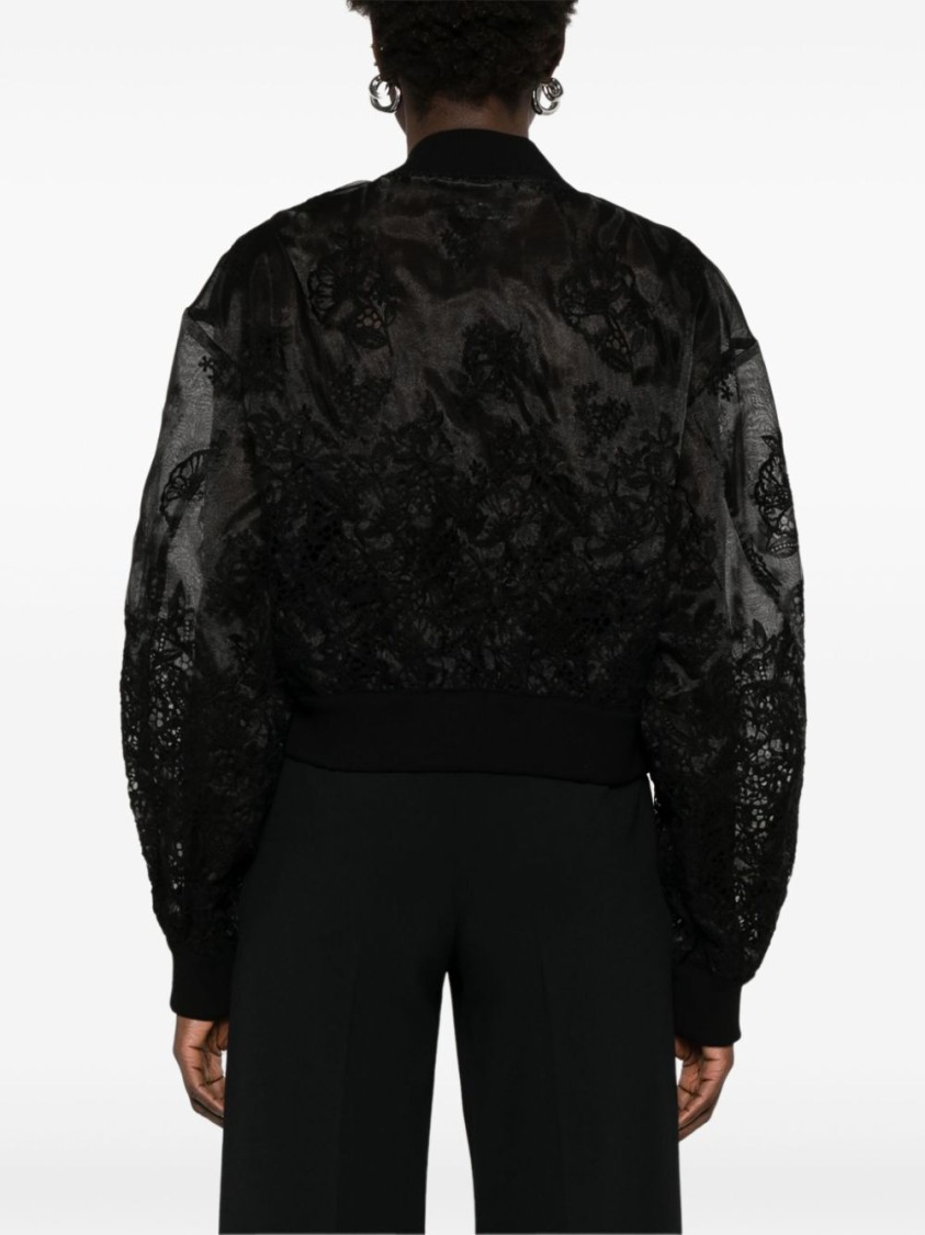 Ermanno Scervino Cropped Black Bomber Jacket In Black