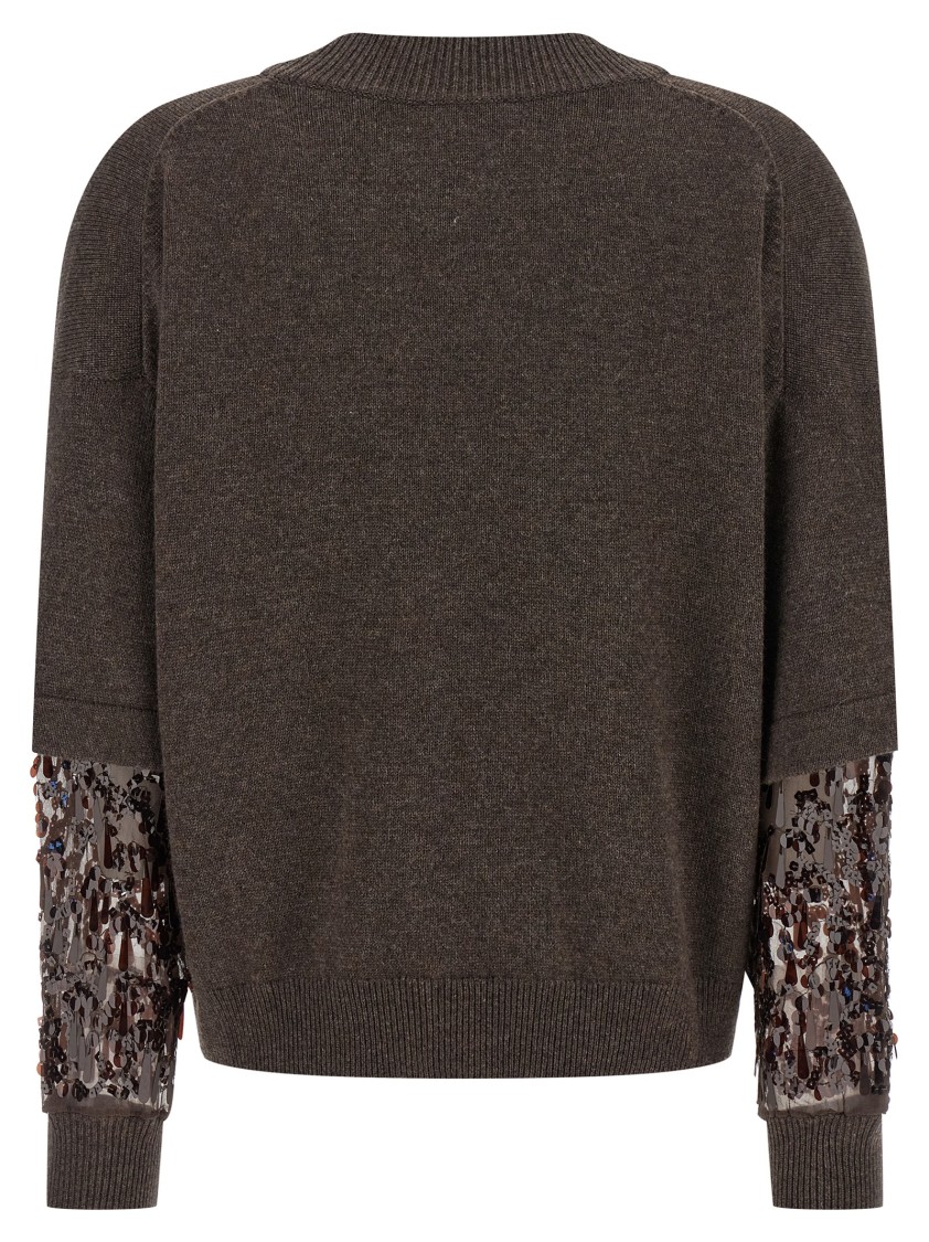 Brunello Cucinelli Sequin Sleeve Sweater Sweaters And Cardigans Brown In Brown