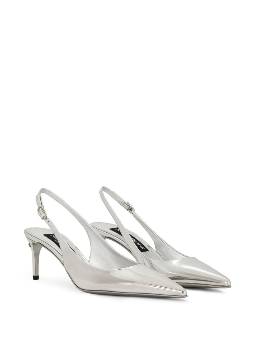 Dolce & Gabbana 60 Mirrored Leather Slingback Pumps In Silver