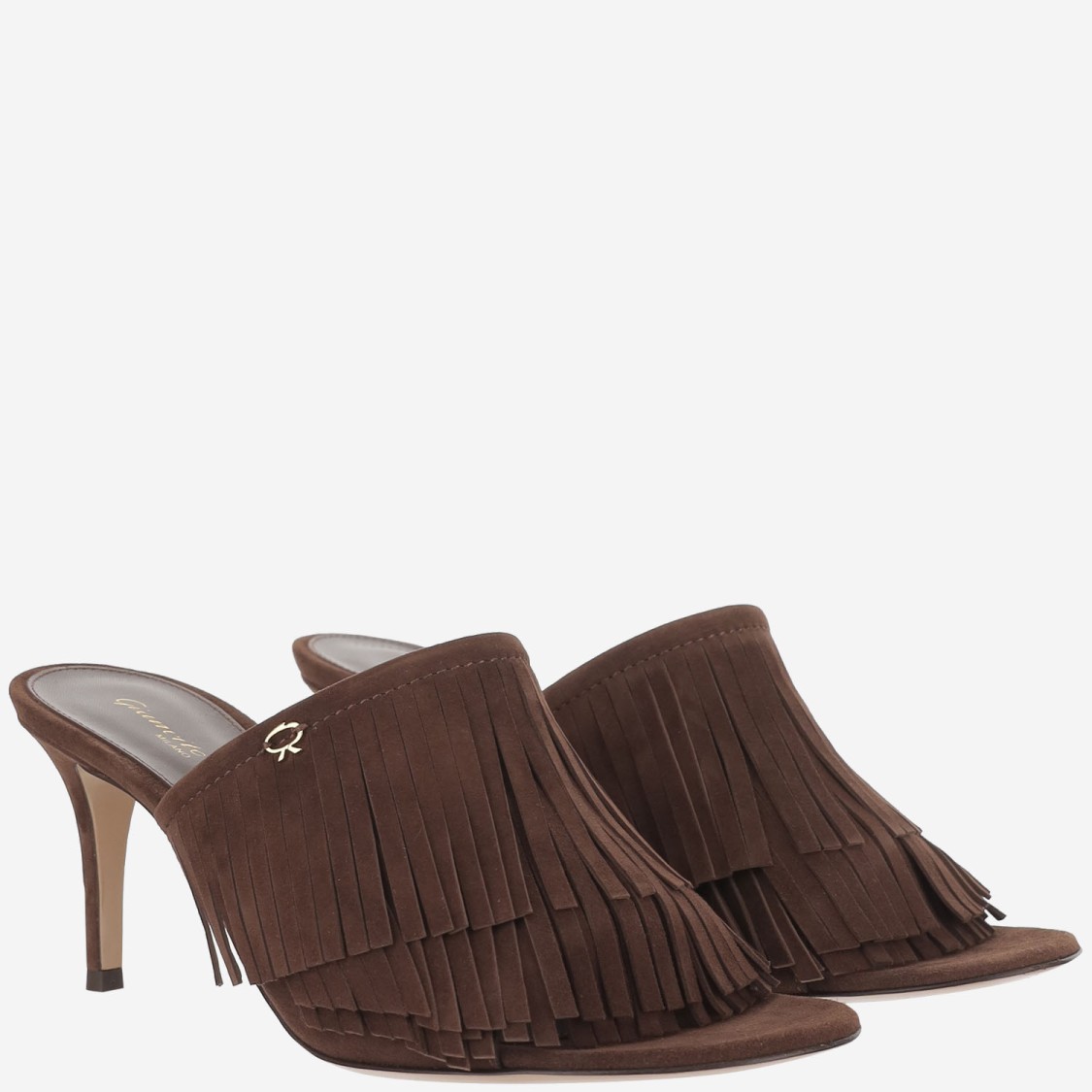 Gianvito Rossi Camoscio Fringe Mule Sandal In Brown