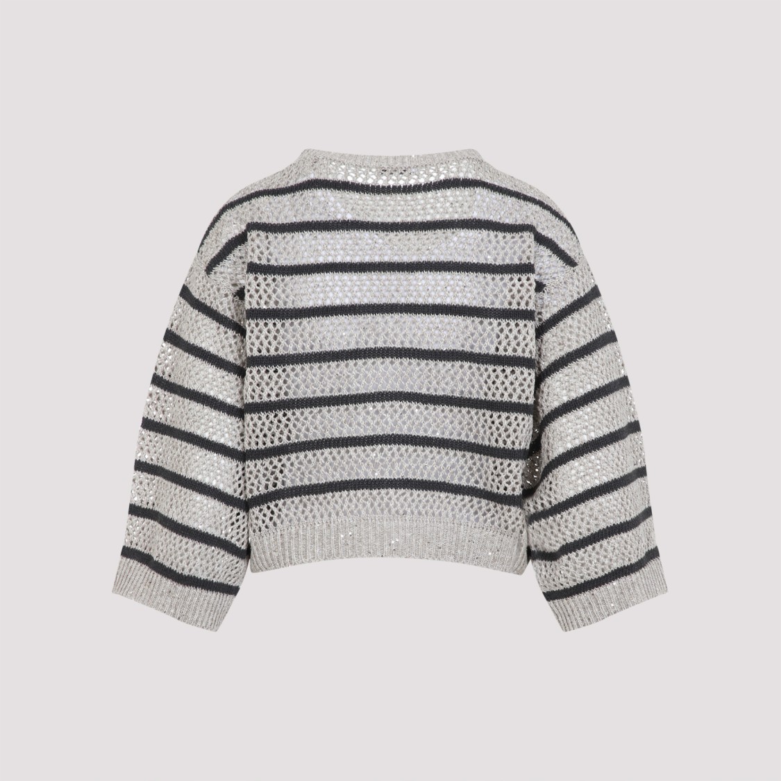 BRUNELLO CUCINELLI BRUNELLO CUCINELLI CROPPED OPEN-KNIT SWEATER WITH HORIZONTAL STRIPES