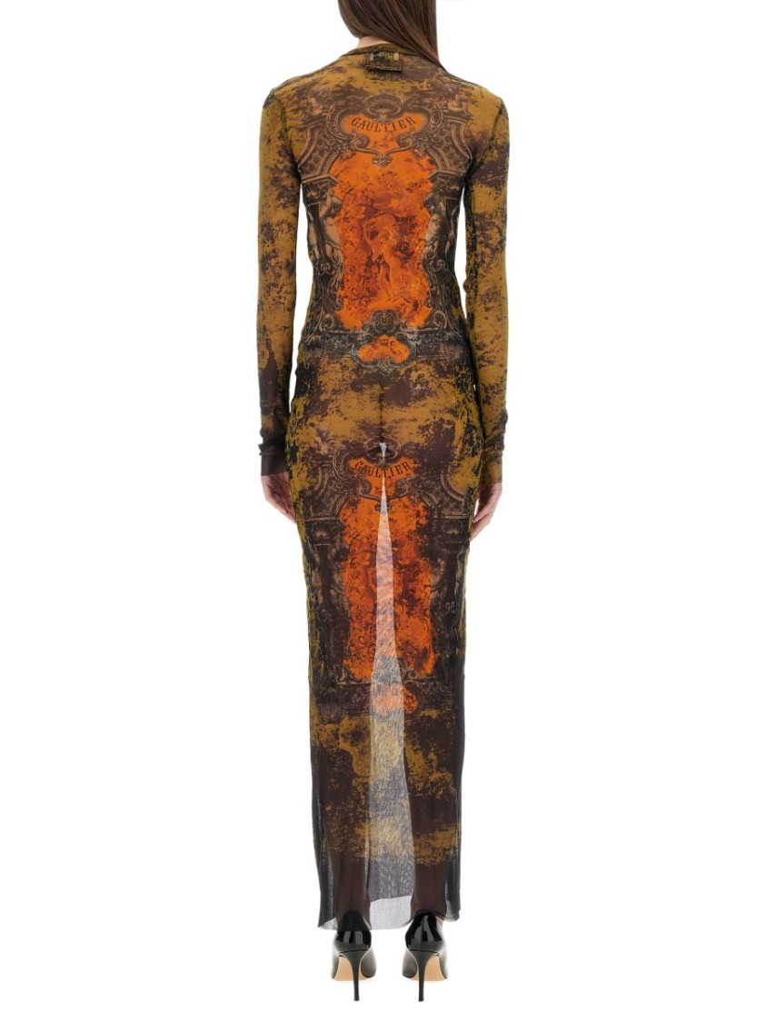 Jean Paul Gaultier Graphic Print Full-length Dress With Long Sleeves In Green