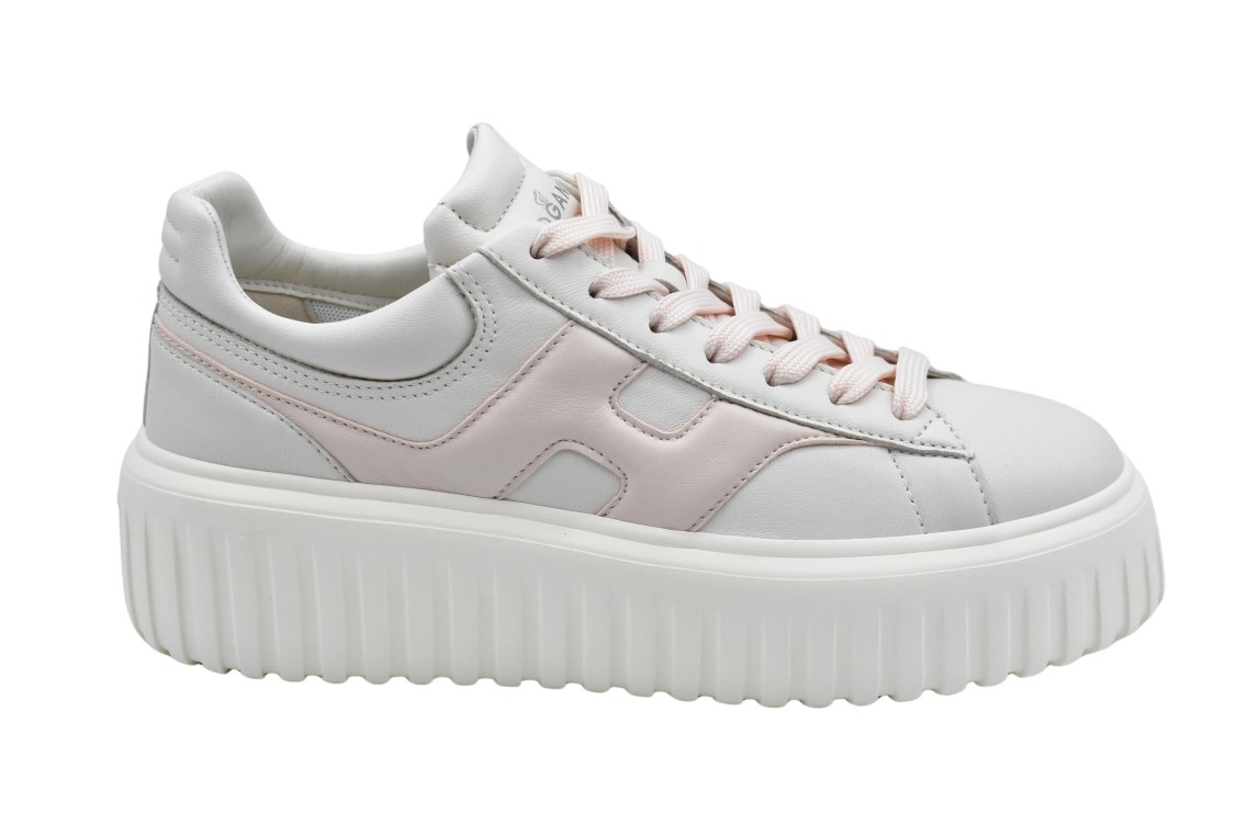 Hogan Ivory Pink Sneakers With Chunky Platform Sole In White