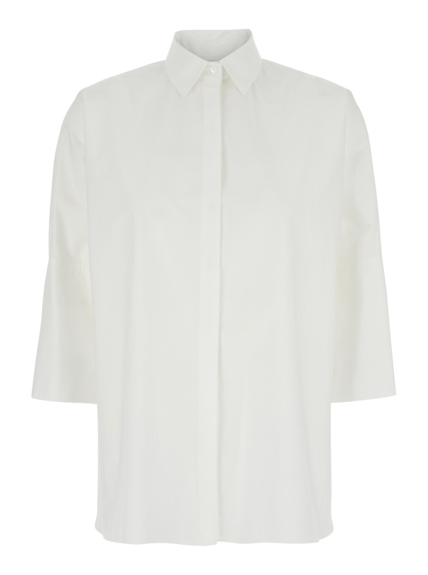 Antonelli White Oversized Shirt With Classic Collar And Three-quarter Sleeves In Cotton Woman