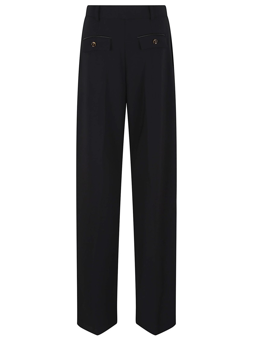 Elisabetta Franchi High-waisted Trousers With Wide Legs And Decorative Button Details In Black