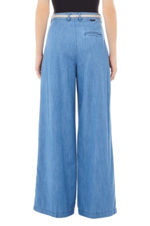 Shop Liu •jo Liu Jo Wide-leg Light Denim Trousers With Front Pleats