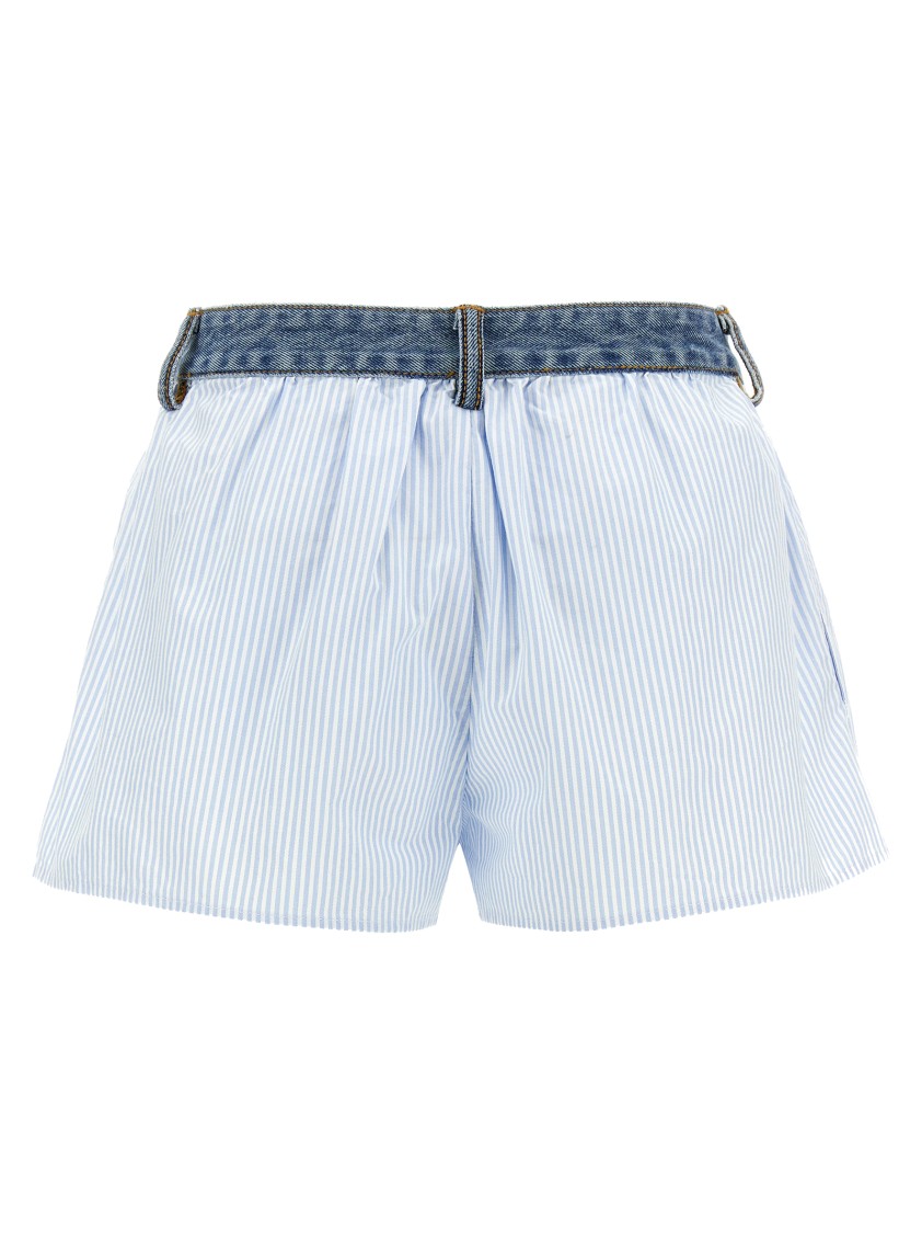 Alexander Wang T T By Alexander Wang Oxford Striped Cotton Boxer Shorts With Pleats In Blue