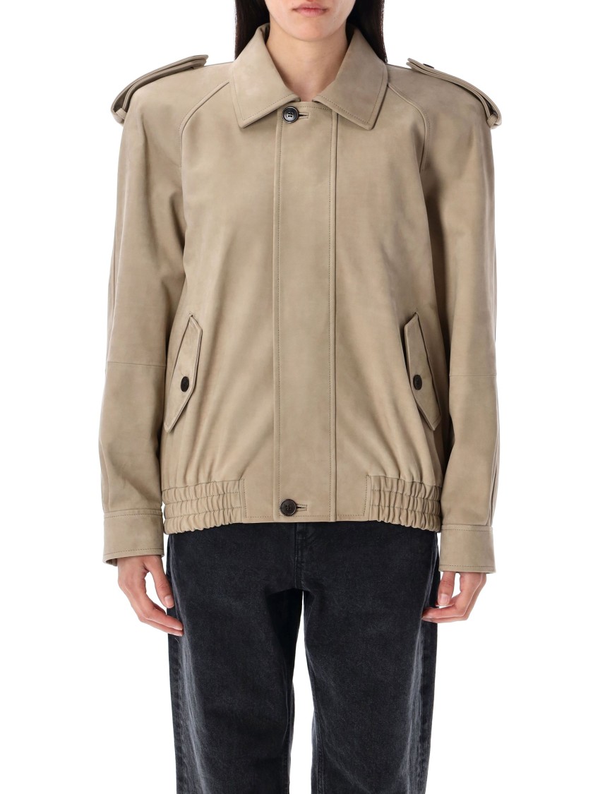 Shop Saint Laurent Nubuck Bomber Jacket With Military Epaulettes