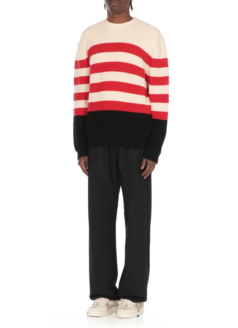 Msgm Multicolored Cotton Crewneck Striped Pullover