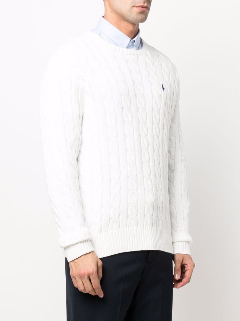Shop Polo Ralph Lauren Textured Cable Knit White Sweater With Round Neckline