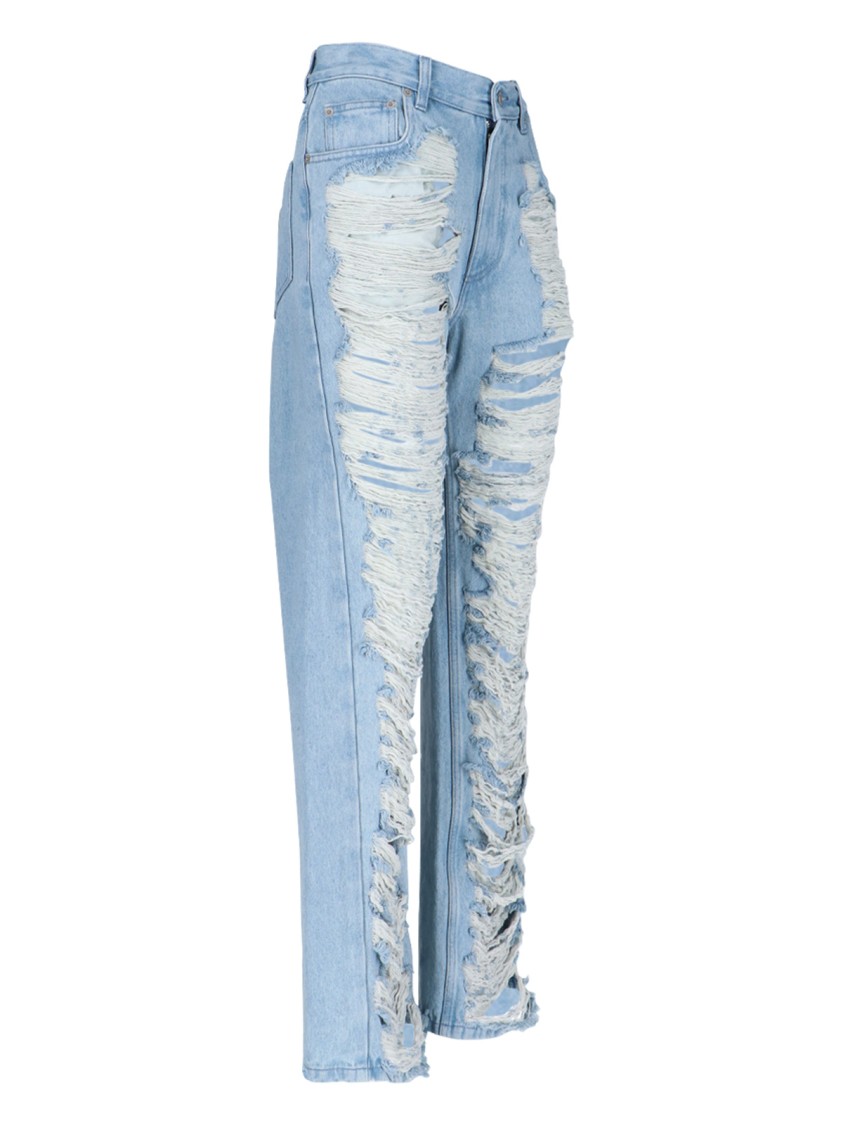 Shop Mm6 Maison Margiela Mm6 By Maison Margiela Destroyed Straight Jeans – Light Blue