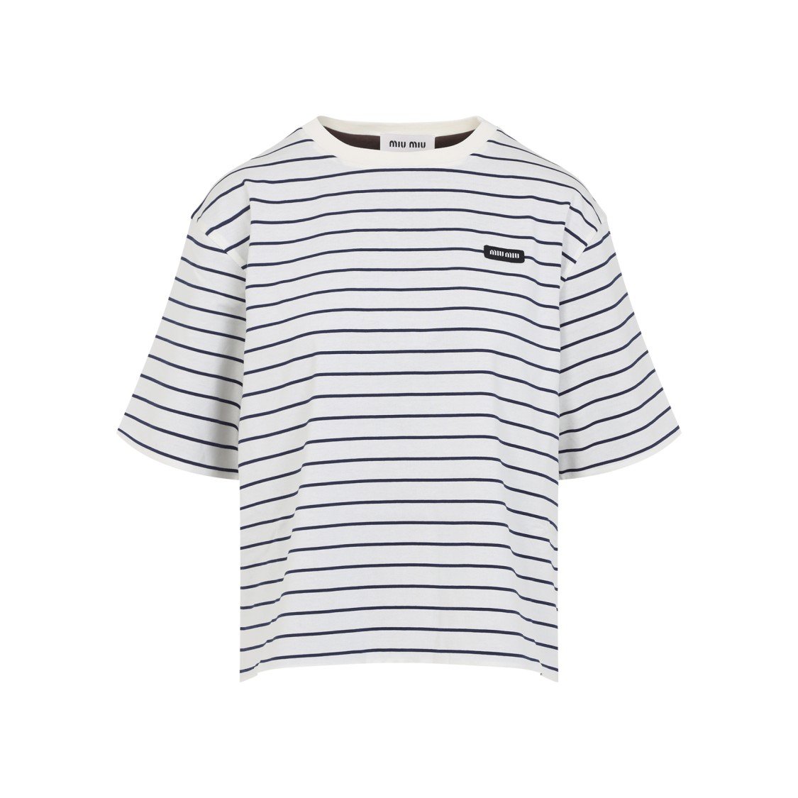 Miu Miu Horizontal Stripe Cotton T-shirt In White