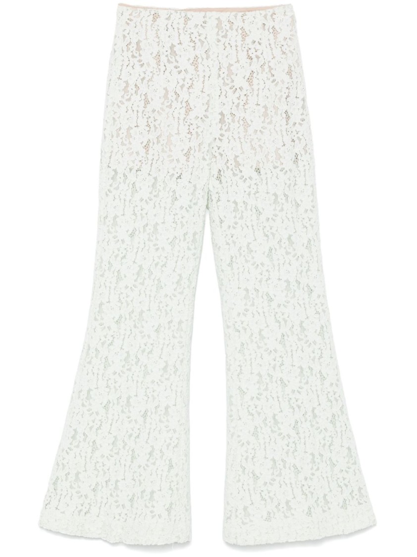 Twinset Twin-set Flared White Trousers With Delicate Lace Overlay
