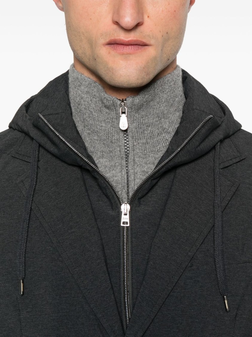 Herno Tailored Black Jacket With Detachable Hood In Black