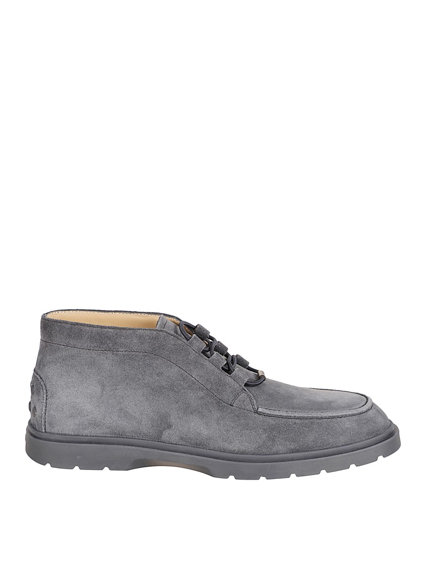 Tod's Suede Ankle Boots With Elastic Drawstring In Gray