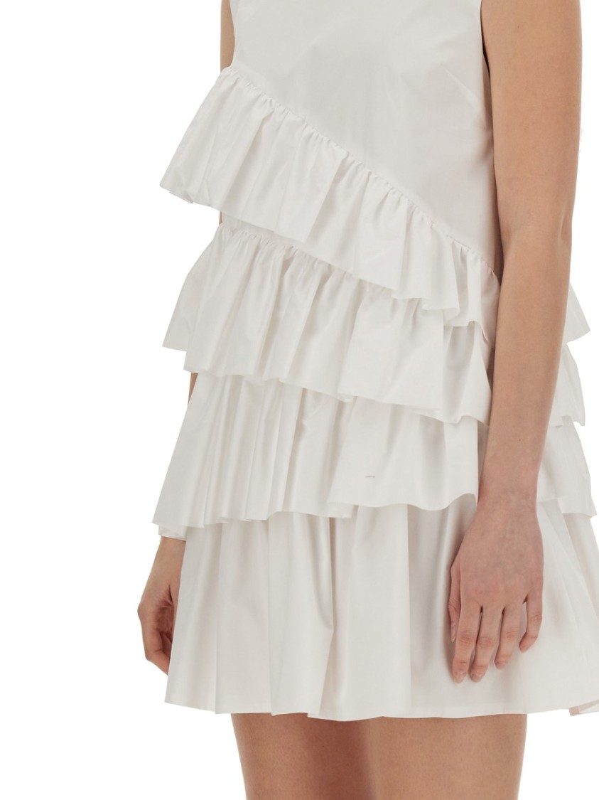 Msgm Tiered Ruffled Sleeveless Dress In White