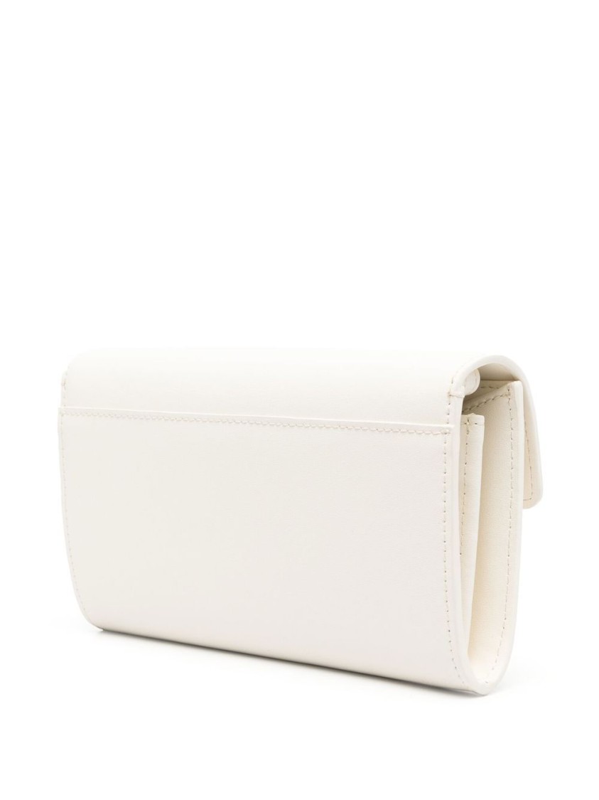 Shop Pinko Cloud White Calf Leather Wallet With Gold-tone Accents