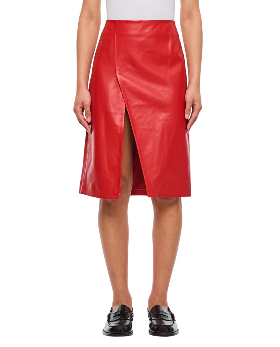 Shop Loulou Studio Leather Slit Skirt In Red