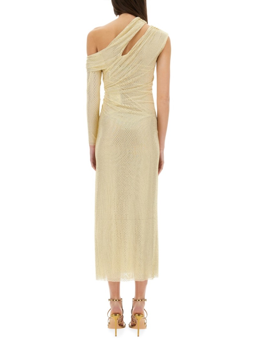 Self-portrait Midi Dress Draped With Rhinestones In Neutrals
