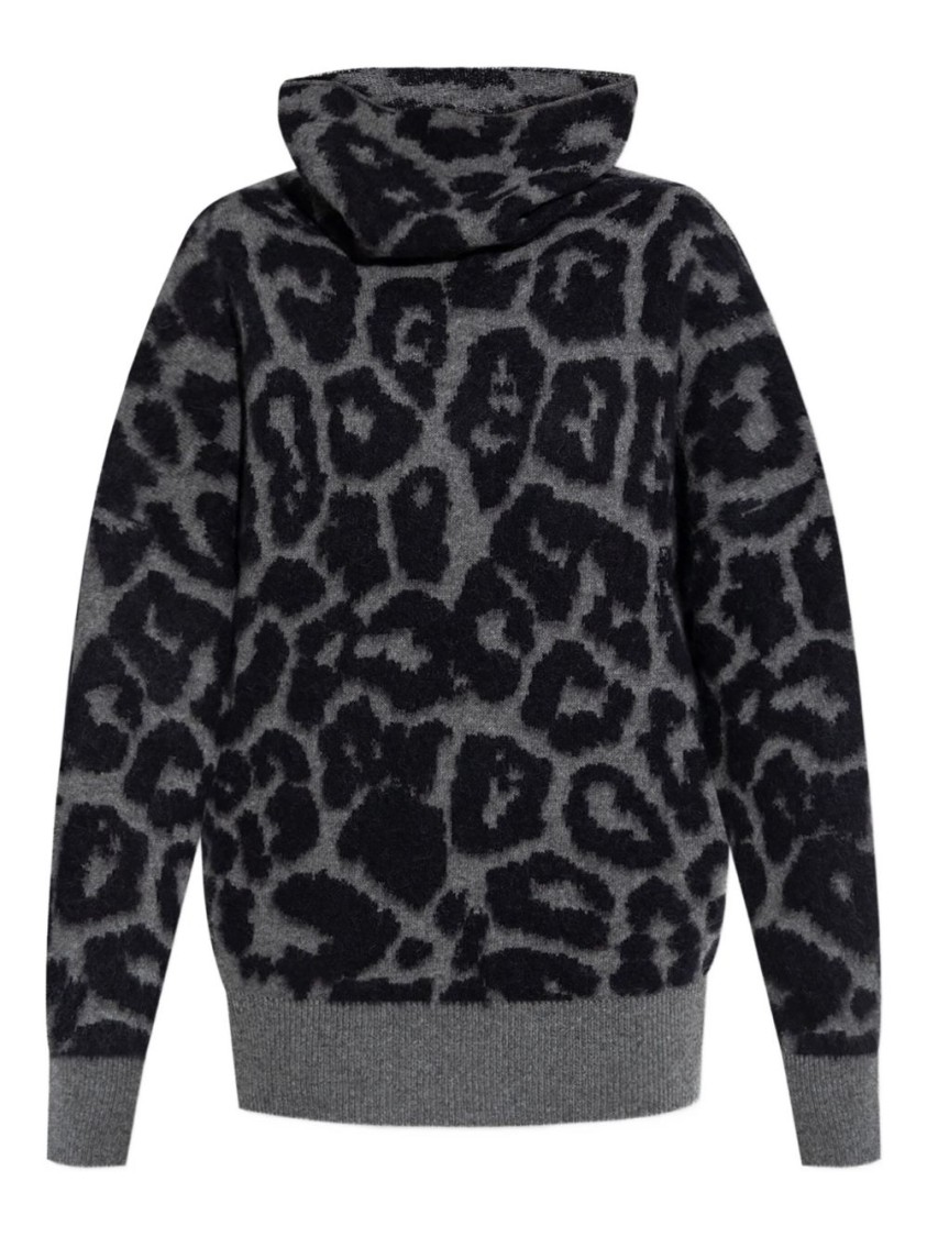 Stella Mccartney Leopard Print Turtleneck Wool Sweater In Gray