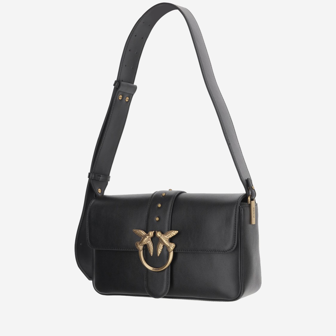 Shop Pinko Logo Leather Shoulder Bag In Black