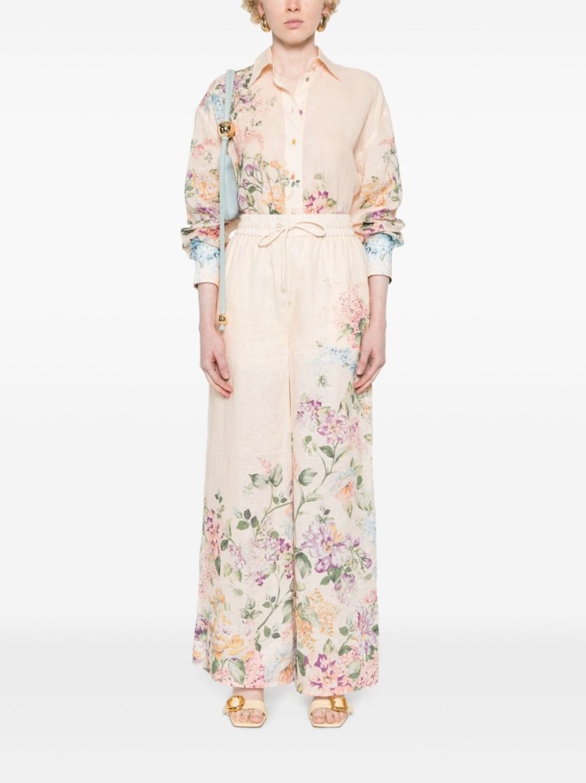 Shop Zimmermann Beige Lightweight Floral Print Semi-transparent Ramie Shirt In Neutrals