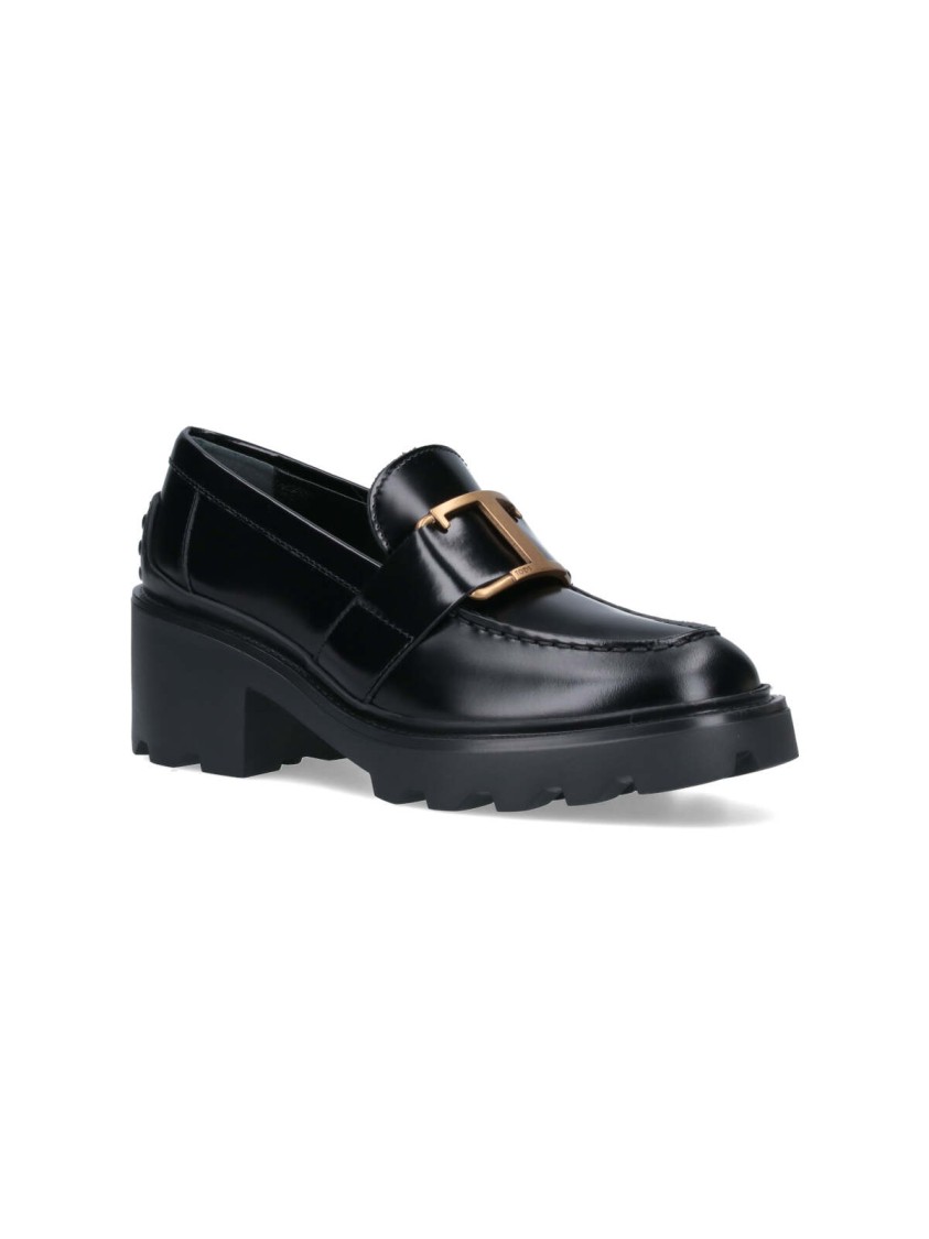 TOD'S TOD'S BLACK LEATHER BUCKLE MOCCASINS – BLACK 