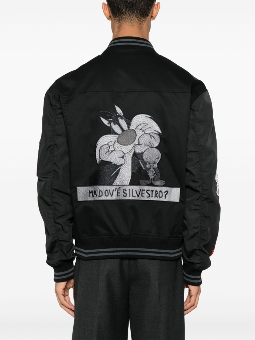 Iceberg Patch-detailed Zipped Bomber Jacket In Black