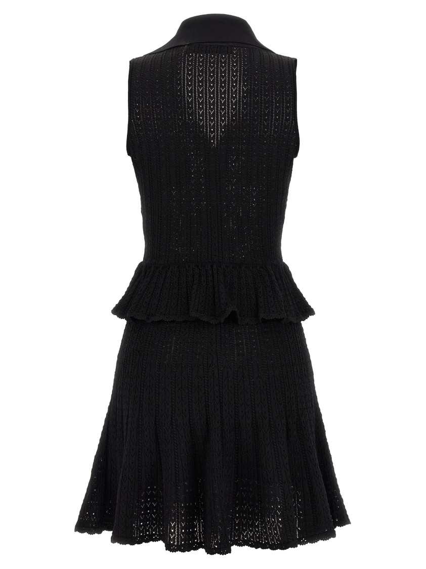 Self-portrait Pointelle-knit Sleeveless Mini Dress In Black