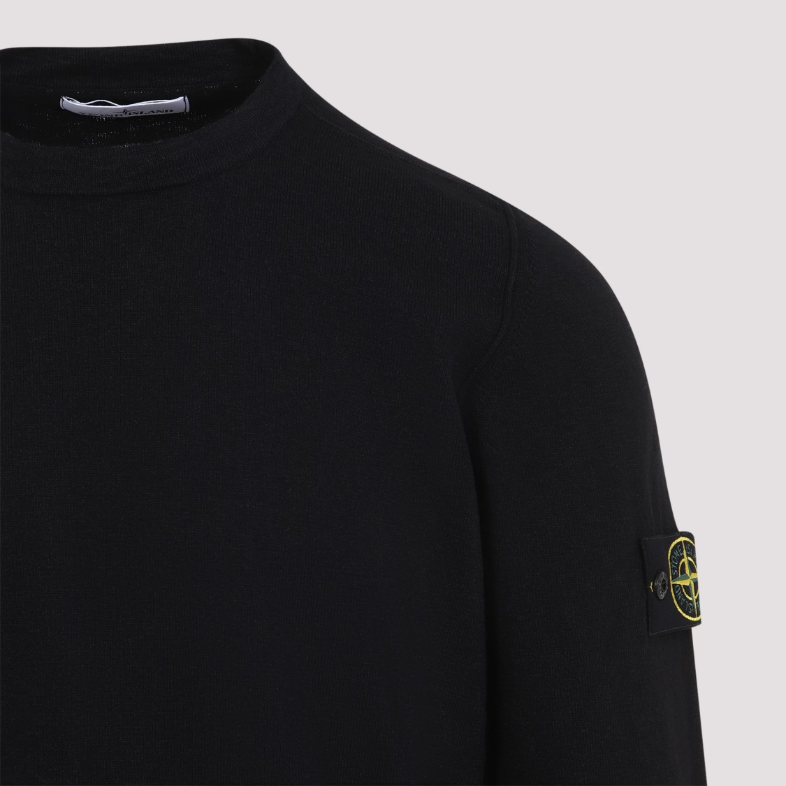 Shop Stone Island Cotton Blend Crew Neck Sweater In Black