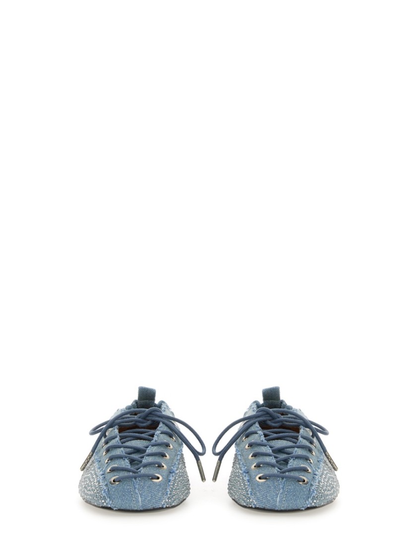 Shop Ganni Lace-up Ballerina In Blue
