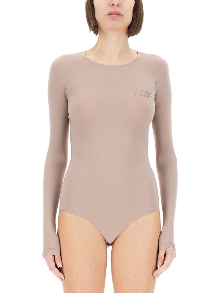 Mm6 Maison Margiela Mm6 By Maison Margiela Form-fitting Bodysuit With Long Sleeves In Pink