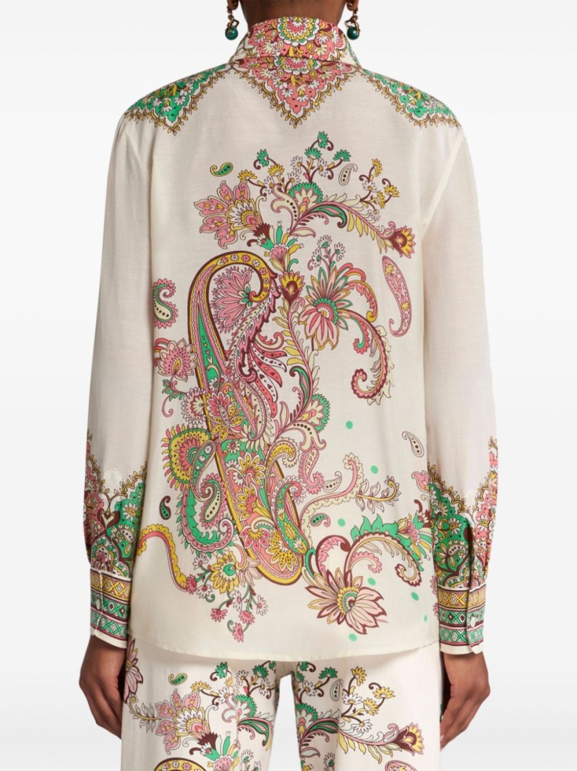 Etro Multicolor Shirt With Classic Collar And All-over Paisley Print In Cotton And Silk Woman In Multicolor