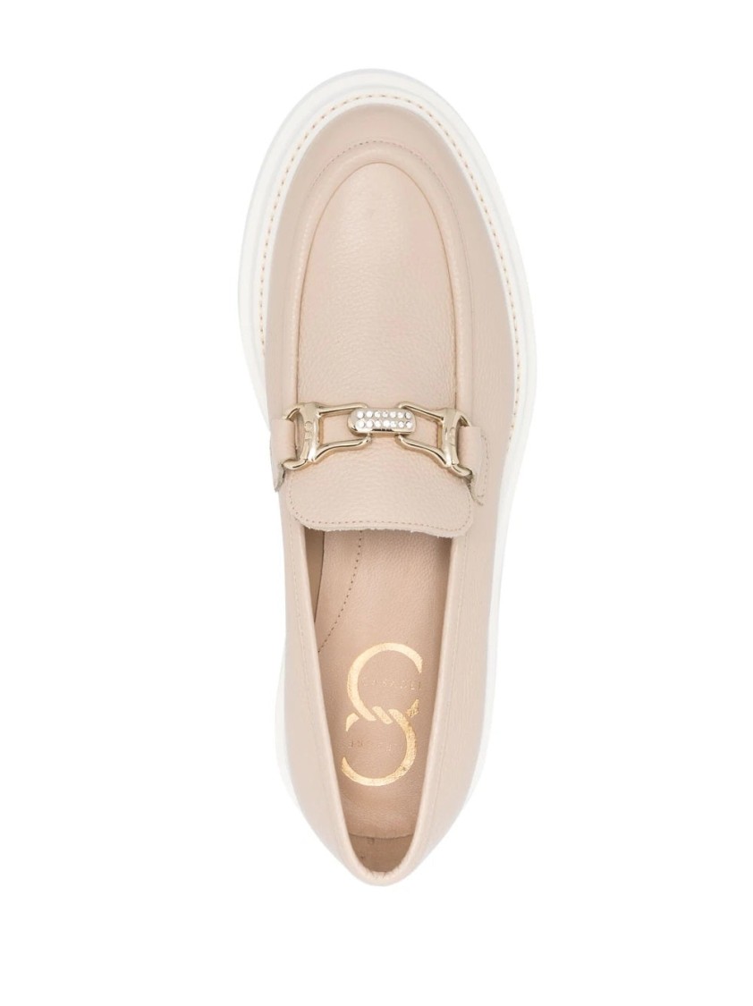 Casadei Brown Leather Loafers In Neutral