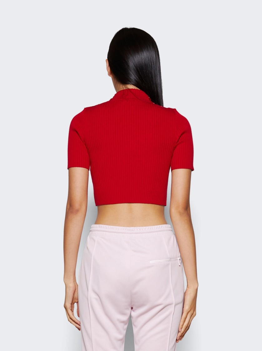 Shop Courrèges Shoulder Snaps Rib Knit Cropped Sweater Top