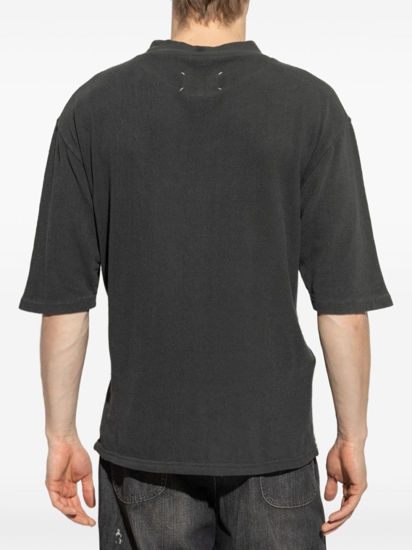 Maison Margiela Distressed Oversized Black Cotton T-shirt In Black