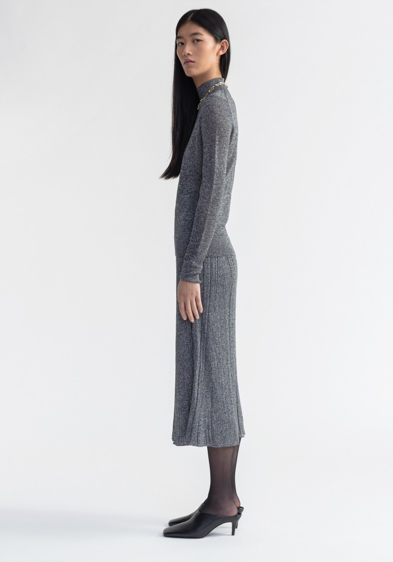 Shop Aeron Mossy - Sparkly Ribbed Midi Skirt In Grey