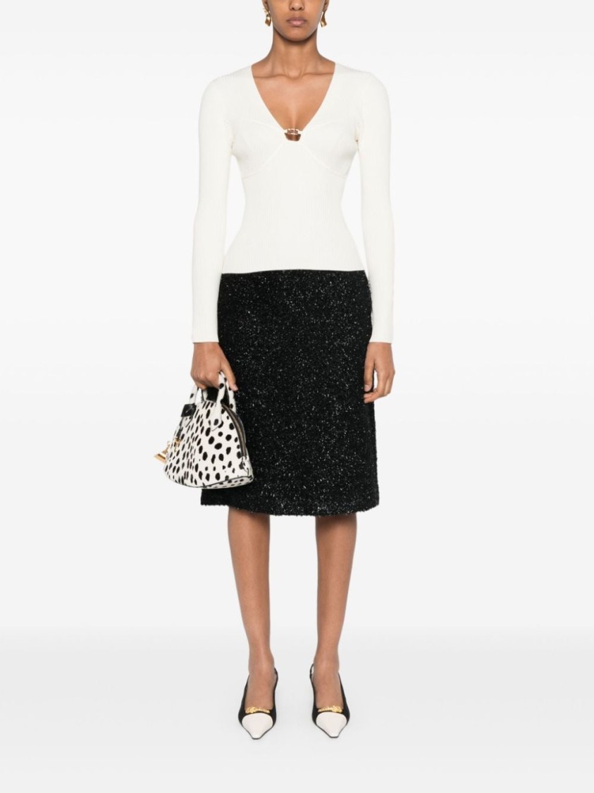 Twinset Twin-set Chic Twin-set Sweater With Elegant V-neck And Decorative Detail In White