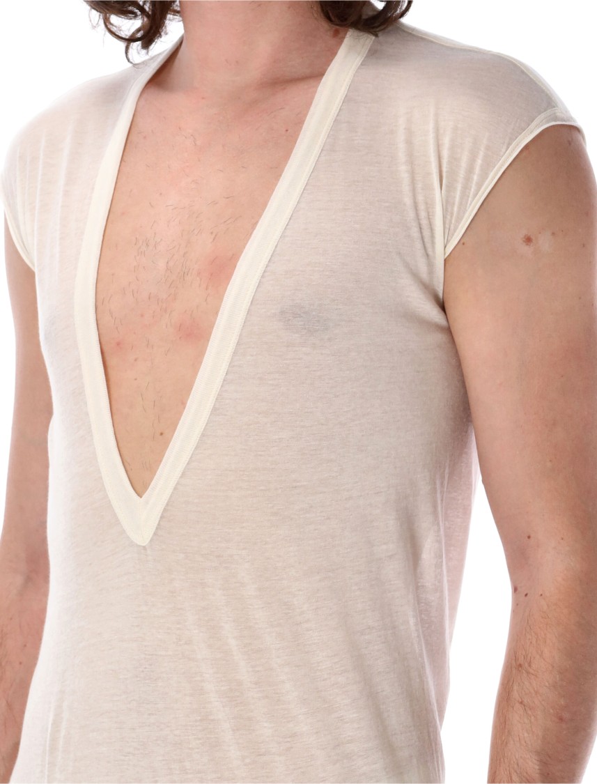 Rick Owens Dylan V-neck T-shirt With Longer Back Hem In Neutrals